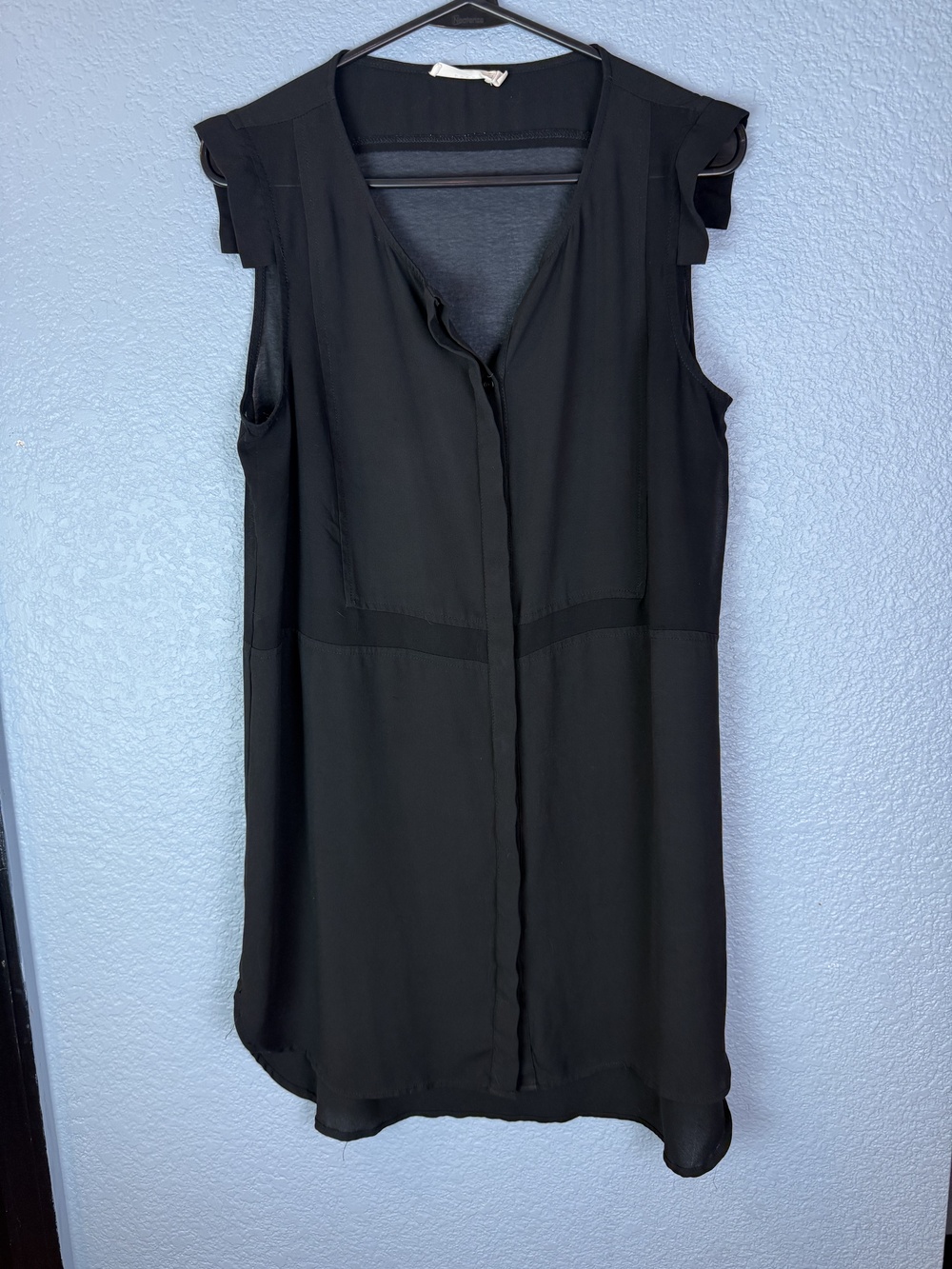 Lush Dress Womens Medium Black Sleeveless Button Front Sheer Layer Shift Mini